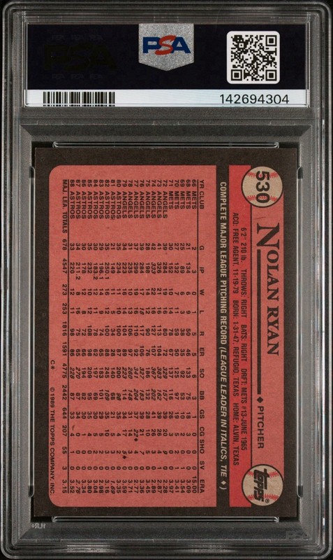 1989 Topps Nolan Ryan #530 PSA 9 MINT Houston Astros view 2