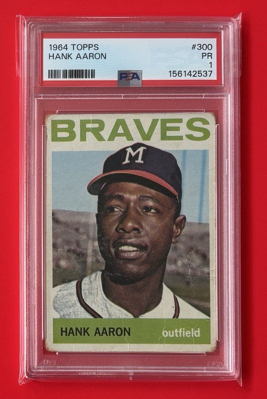 1964 TOPPS #300 HANK AARON PSA 1 PR – Braves HOF VINTAGE JUST GRADED