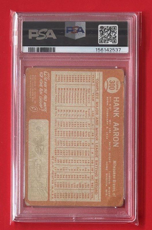 1964 TOPPS #300 HANK AARON PSA 1 PR – Braves HOF VINTAGE JUST GRADED view 2