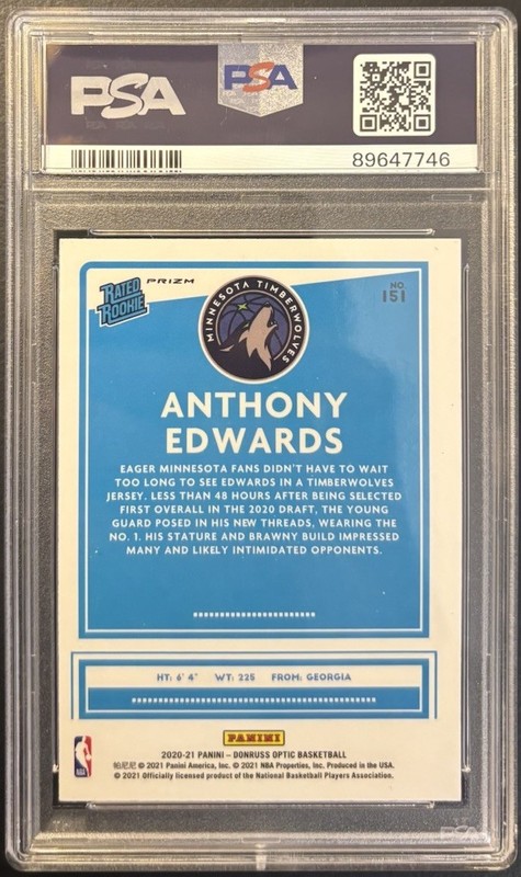 🔥2020-21 Optic Rated Rookie Anthony Edwards #151 Blue Velocity Prizm (RC) view 2