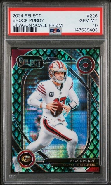 Brock Purdy 2024 Panini Select #226 Dragon Scale Prizm /81 GEM MT PSA 10 49ers