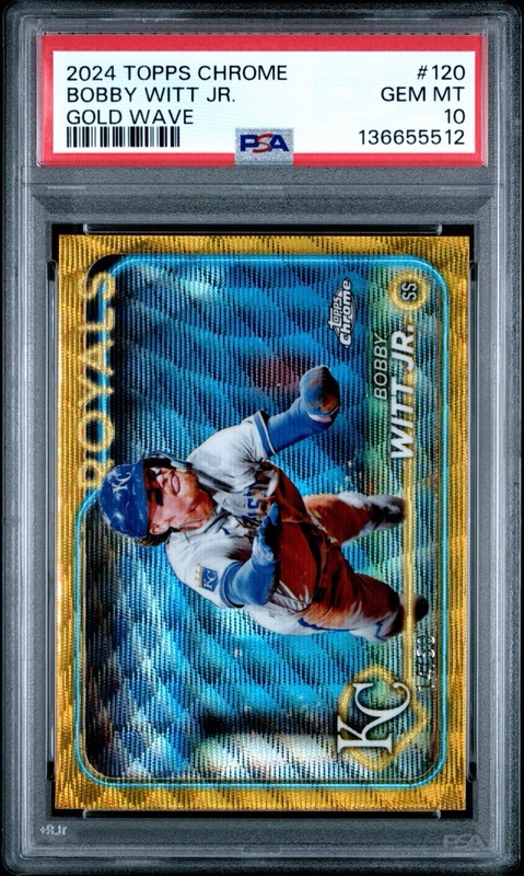 Topps 2024 Topps Chrome Bobby Witt Jr. #120 Gold Wave Refractor /50 PSA 10