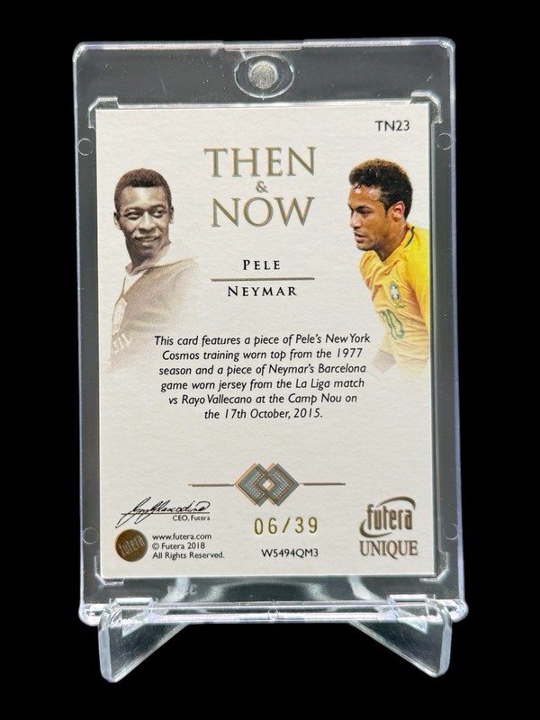 2018 Futera Unique PELE & NEYMAR JR THEN & NOW /39 GAME USED DUAL PATCH🔥RARE🔥 view 2