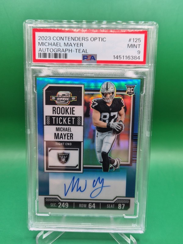 2023 Panini Contenders Optic Michael Mayer #125 RC Auto Teal #D/99 PSA MINT 9 💎 view 2