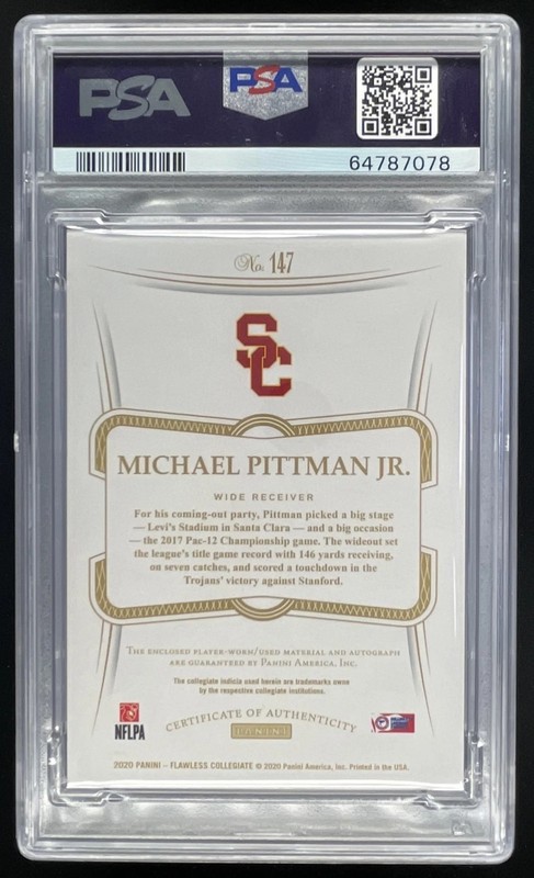 2020 Flawless Collegiate Patch Ruby #147 Michael Pittman Jr. RC Auto /20 PSA 8.5 view 2