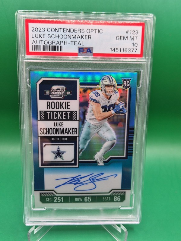 2023 Contenders Optic #123 Luke Schoonmaker Rookie Ticket Auto Teal /99 PSA 10💎