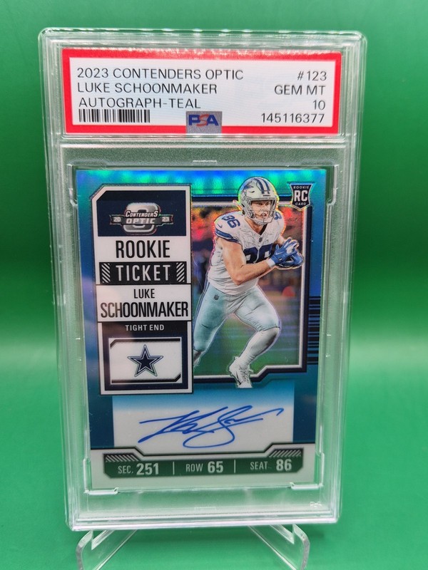2023 Contenders Optic #123 Luke Schoonmaker Rookie Ticket Auto Teal /99 PSA 10💎 view 2