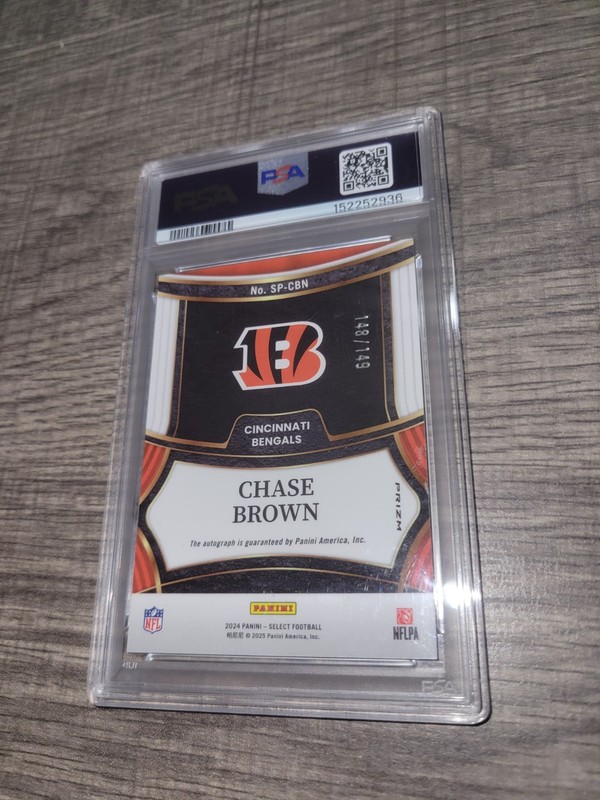 2024 Panini Select Chase Brown AUTO  Signatures Blue Prizm  /149  PSA 9🔥🔥 view 2
