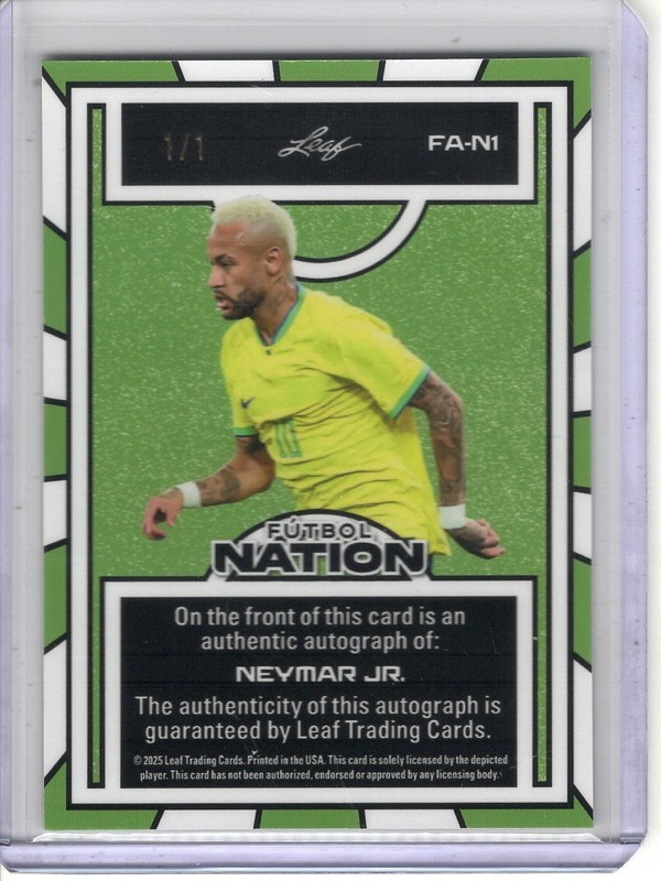 2025 LEAF FUTBOL NATION NEYMAR JR AUTO #1/1 view 2