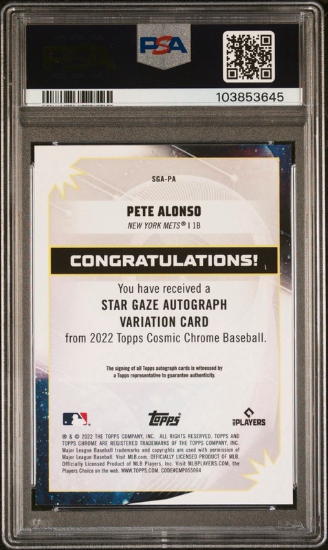 2022 Topps Cosmic Chrome Star Gaze Autographs Pete Alonso #SGA-PA - PSA 10 view 2