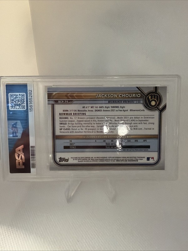 2022 Bowman - Chrome Prospects Jackson Chourio #BCP-79 (RC) PSA 10 view 2