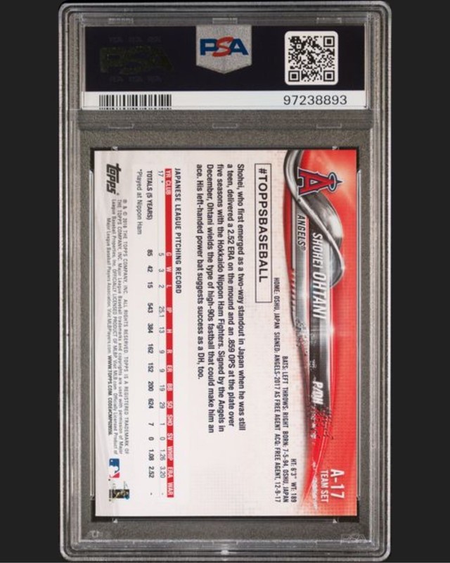 2018 Topps Team Set A-17 Shohei Ohtani Rookie PSA 8.5  view 2