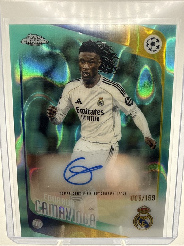 2025-26 Topps Chrome UEFA Eduardo Camavinga Auto Aqua Refractor /199 Real Madrid