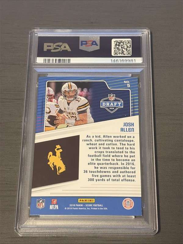 2018 Panini Score #5 Josh Allen NFL Draft RC Rookie PSA 9 Mint Buffalo Bills view 2