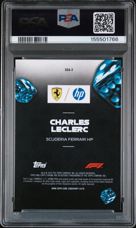 2025 Topps Chrome Sapphire F1 Charles Leclerc Ace BLACK + WHITE PSA 10 - POP 1!! view 2