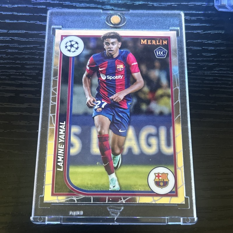 Lamine Yamal 2023-24 Topps Merlin UCC Rookie Base RC #27 HOT ROOKIE view 1