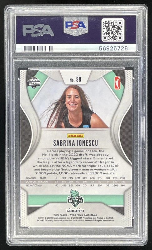 2020-21 Panini Prizm WNBA #89 Sabrina Ionescu RC PSA 10 view 2