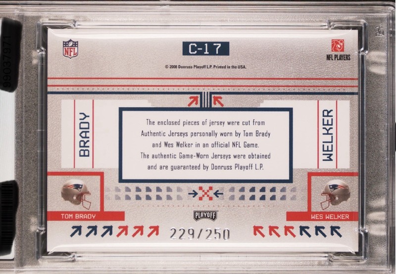 2008 Playoff Prestige Tom Brady Game Used Jersey Dual Patches #/250 PSA 9!! 🔥🔥 view 2