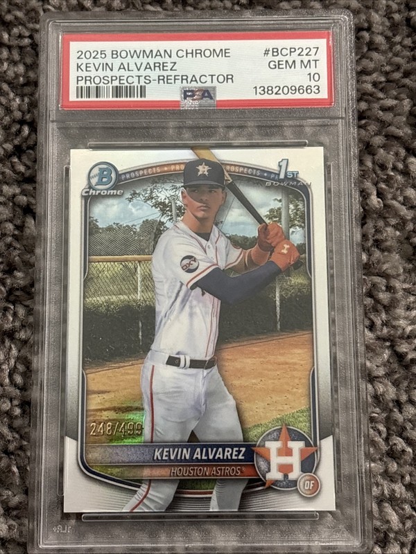 2025 Bowman Chrome 1st Prospects Kevin Alvarez Refractor /499 #BCP-227 PSA 10 view 2