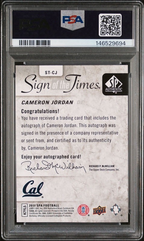 2011 SP Authentic Cameron Jordan Sign Of The Times AUTO Saint RC PSA 10 Gem Mint view 2