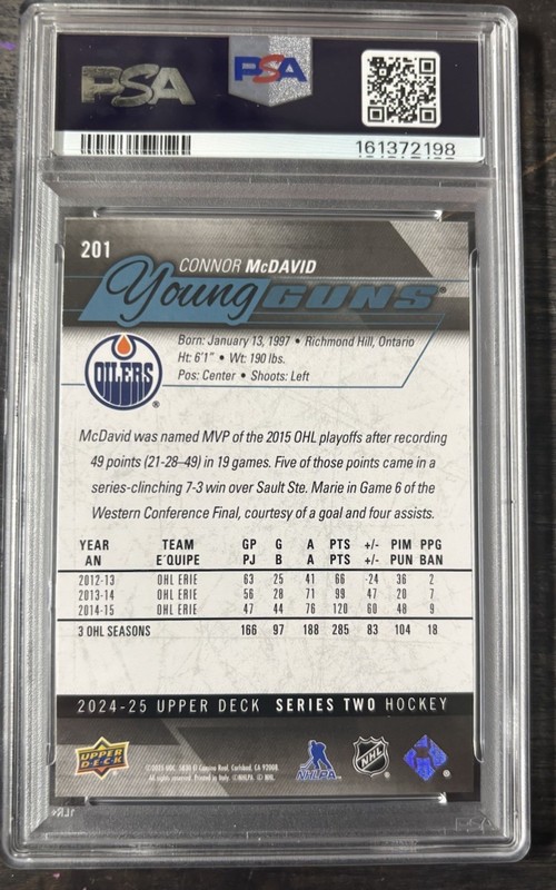 2024 UPPER DECK YOUNG GUNS RENEWED #201 CONNOR McDAVID PSA 10 view 2