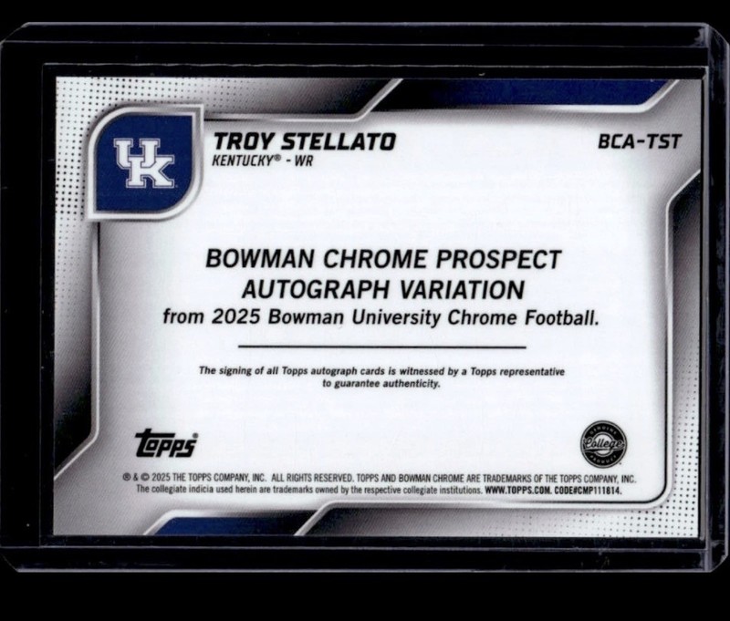 2025 Bowman Chrome University Troy Stellato Prospect Auto #BCA-TST Wildcats view 2