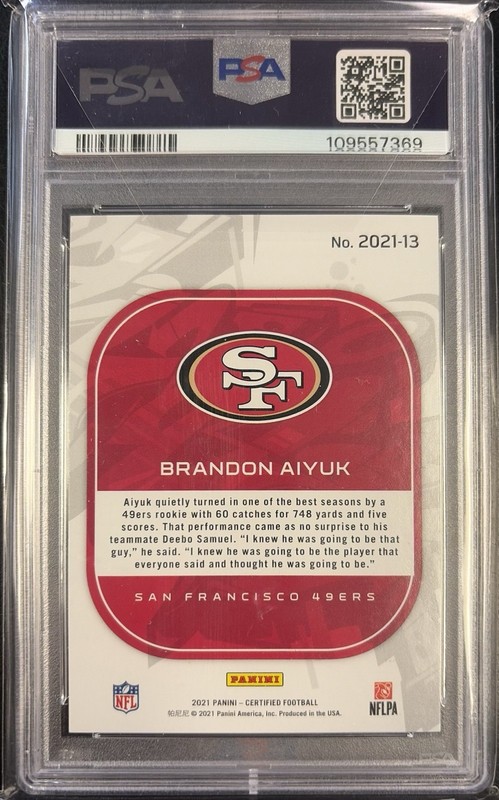 2021 Panini Certified Brandon Aiyuk 2021-Mirror Gold /25 PSA 10 view 2