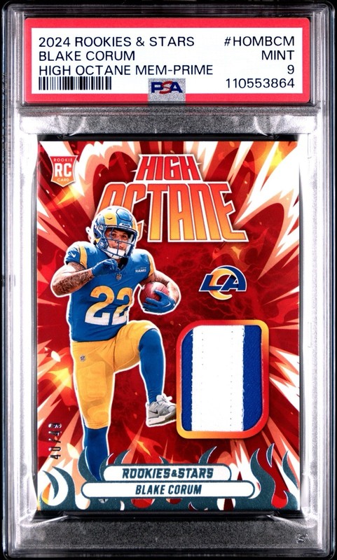 2024 Panini Rookies & Stars BLAKE CORUM #HOM-BCM HIGH OCTANE MEM PRIME /49 PSA 9