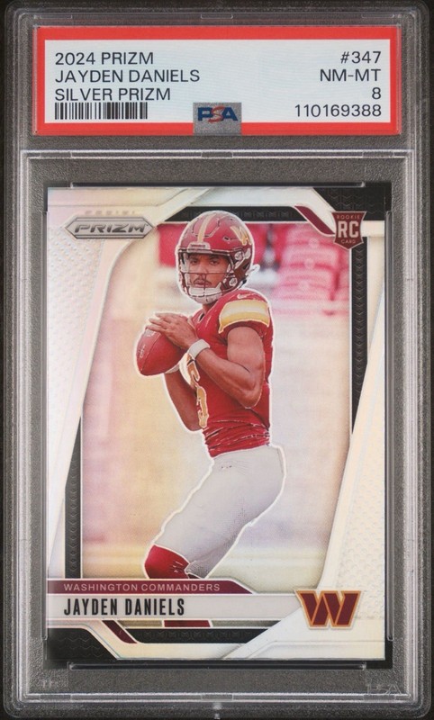 2024 PANINI PRIZM SILVER PRIZM #347 JAYDEN DANIELS (RC) PSA 8