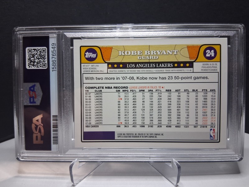 Topps 2008 Kobe Bryant/Lebron #24 Los Angeles Lakers PSA Graded Base Set Card view 2