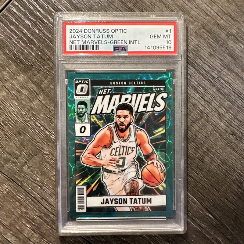 Jayson Tatum 2024-25 Panini Donruss Optic #1 Net Marvels Green Intl 16/25 PSA 10