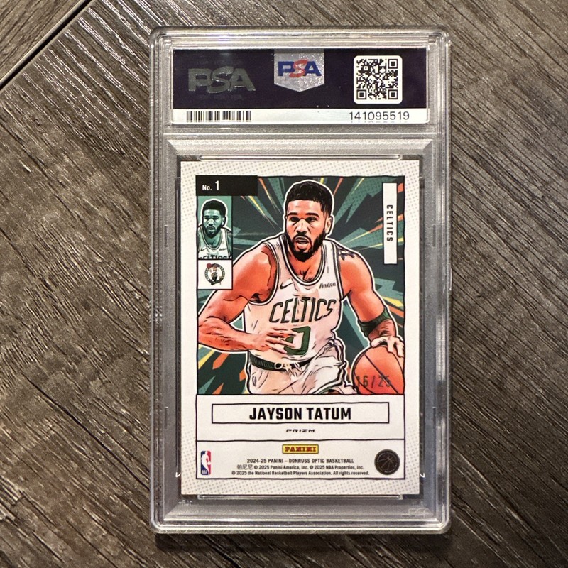 Jayson Tatum 2024-25 Panini Donruss Optic #1 Net Marvels Green Intl 16/25 PSA 10 view 2