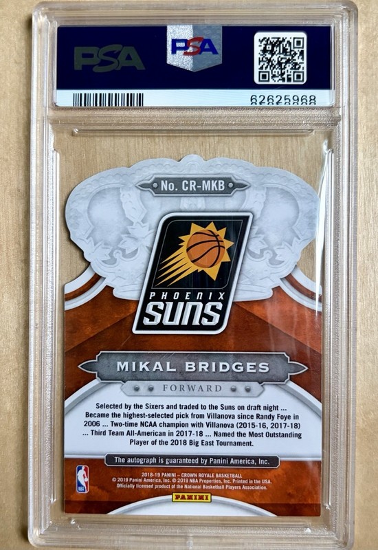 2018-19 Panini Crown Royale Purple /25 PSA Auto 10 Mikal Bridges RC CR-MKB view 2