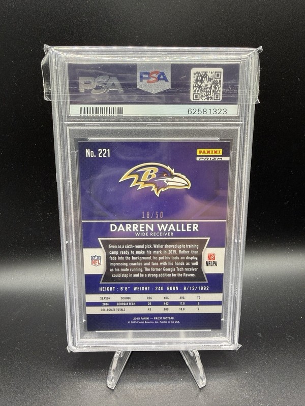 2015 Panini Prizm Darren Waller #221 RC Violet Mosaic Prizm /50 PSA 10 view 2