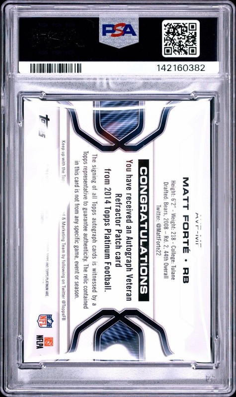 2014 TOPPS PLATINUM MATT FORTE AUTOGRAPH VETERAN PATCH SUPERFRACTOR 1/1 view 2