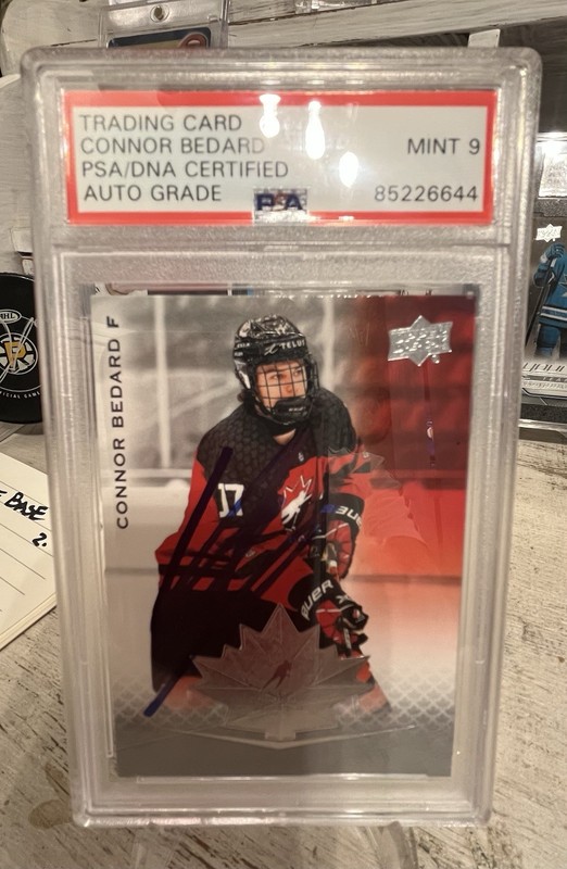 2021 Upper Deck Team Canada Juniors Connor Bedard #32 (RC) Auto PSA 9