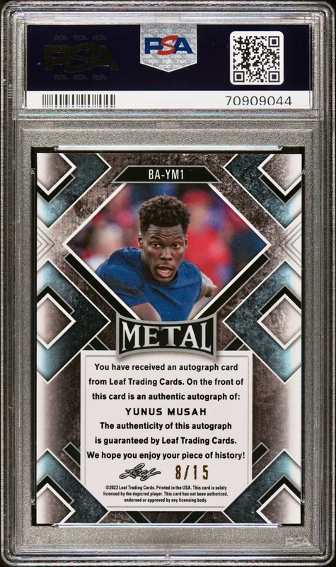 Yunus Musah 2022 Leaf Metal  /15 XRC Rookie Auto #BA-YM1 PSA 9 Pop1 none higher view 2