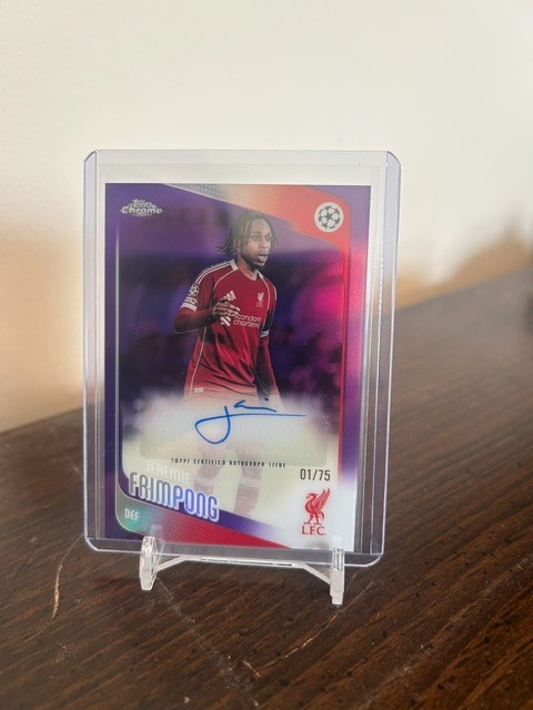 25-26 Topps Chrome UCC Jermie Frimpong True Purple Auto #d 01/75! LIVERPOOL view 2