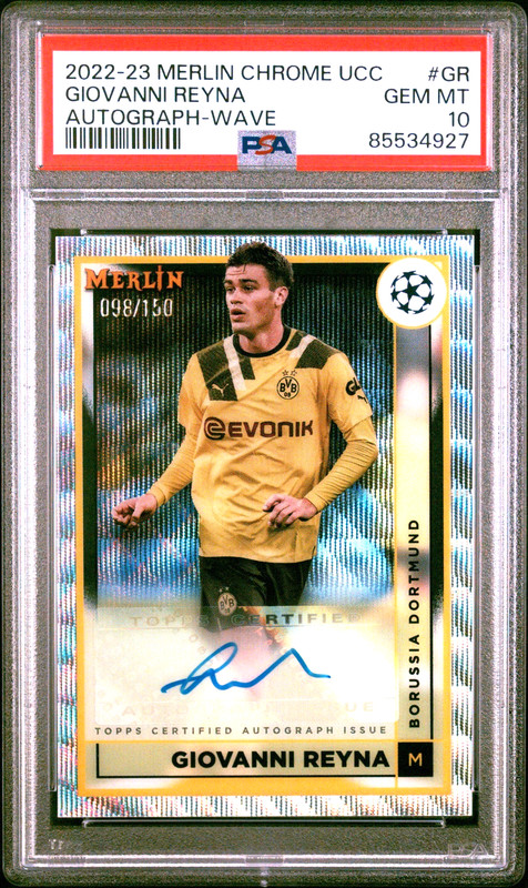 Gio Giovanni Reyna Wave /150 PSA 10 Auto 2022-23 Topps Merlin Chrome USA Pop 5