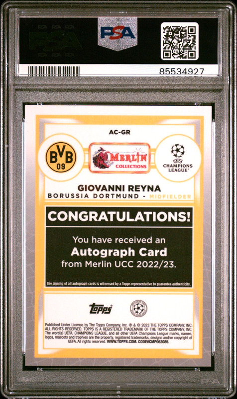 Gio Giovanni Reyna Wave /150 PSA 10 Auto 2022-23 Topps Merlin Chrome USA Pop 5 view 2