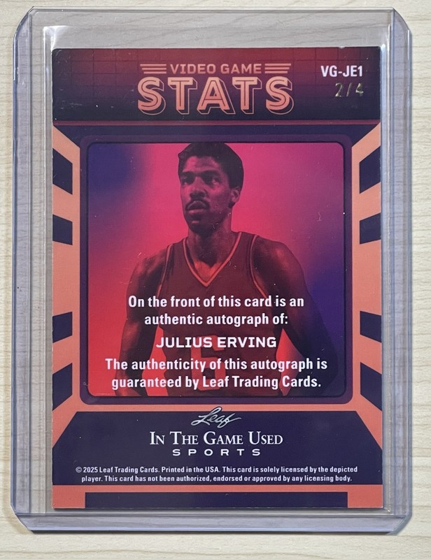 Julius Erving 2025 Leaf In The Game Used Auto SP Card #/4🏀PHILADELPHIA 76ers🏀 view 2