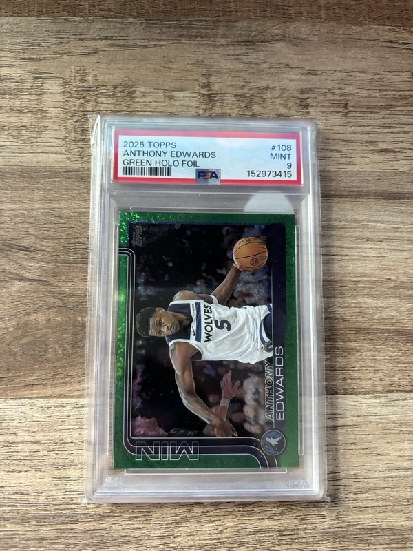 2025 Topps Anthony Edwards Green Holo Foil /99! First On Print! Pop 4! PSA 9!