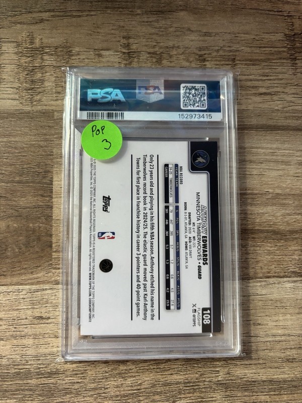 2025 Topps Anthony Edwards Green Holo Foil /99! First On Print! Pop 4! PSA 9! view 2