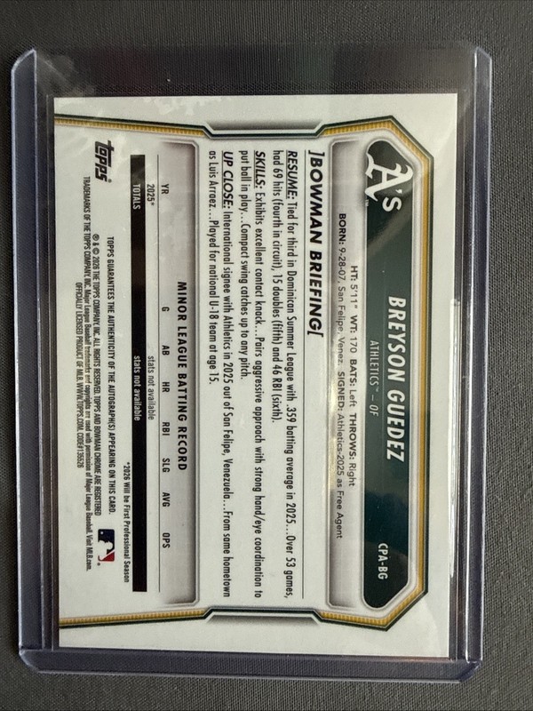2026 Bowman Chrome Breyson Guedez Bowman 1st Orange Shimmer Auto /25 view 2
