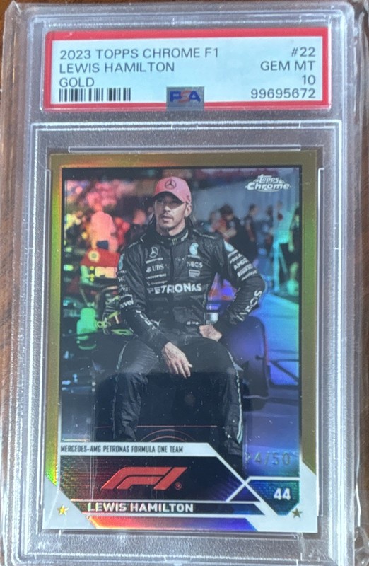 Topps 2023 Chrome Formula 1 Lewis Hamilton #22 Gold Refractor /50 PSA 10