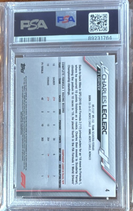 Topps 2020 Chrome F1 Charles Leclerc Rookie #4 Scuderia Ferrari PSA 10 view 2