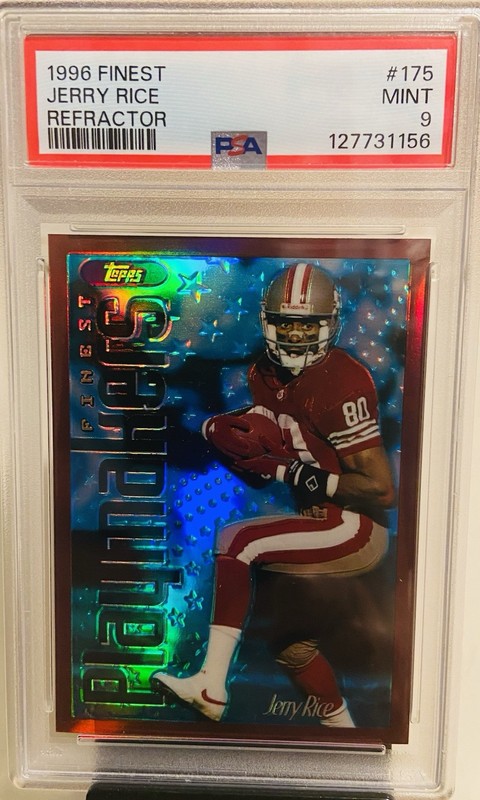 Jerry Rice 1996 Topps Finest Playmakers Refractor, PSA 9, Niners 🏈🔥🎨