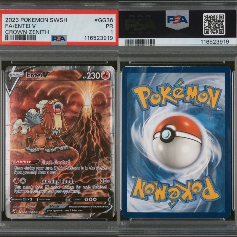 🔥 PSA 1 ENTEI V FULL ART | CROWN ZENITH GALARIAN GALLERY GG36/GG70🔥