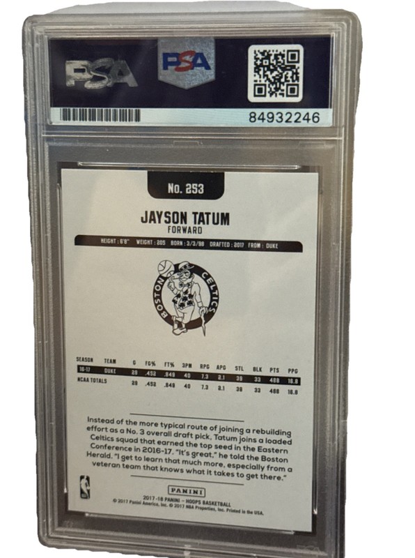 2017-18 Panini Hoops Jayson Tatum Signed Rookie Card PSA Auto autograph PROOF view 2