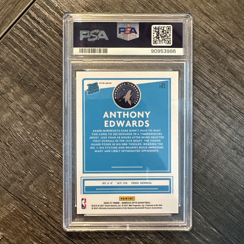 Anthony Edwards 2020-21 Panini Donruss Optic #151 Blue Velocity Rookie RC PSA 10 view 2